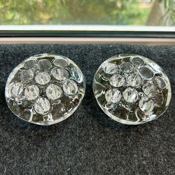 Pair of Vintage Clear Glass 11 Hole Flower Frogs - Picture 1 of 12
